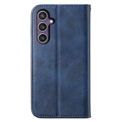 For Samsung Galaxy S24+ Cell Phone Case Calf Texture PU Leather Wallet Cover with Strap