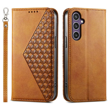 For Samsung Galaxy S24+ Cell Phone Case Calf Texture PU Leather Wallet Cover with Strap