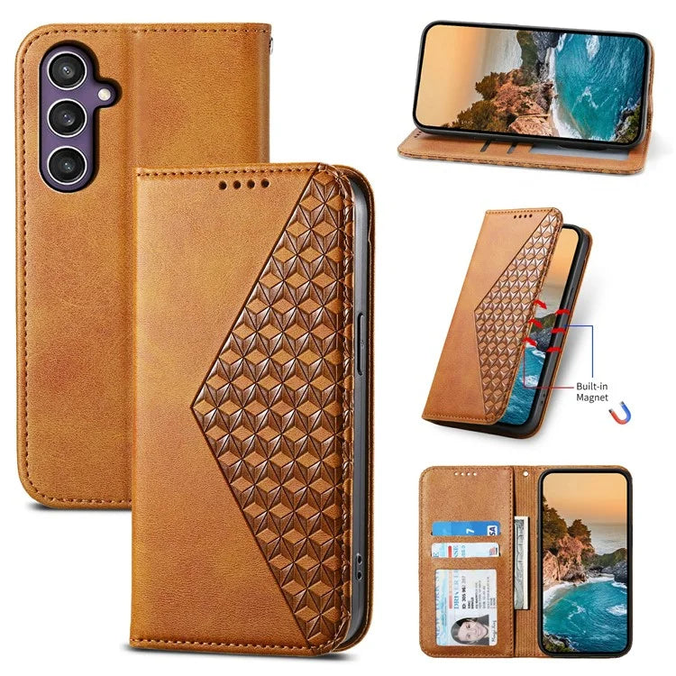 For Samsung Galaxy S24+ Cell Phone Case Calf Texture PU Leather Wallet Cover with Strap