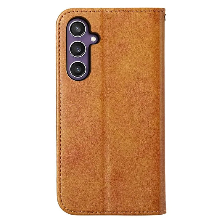 For Samsung Galaxy S24+ Cell Phone Case Calf Texture PU Leather Wallet Cover with Strap