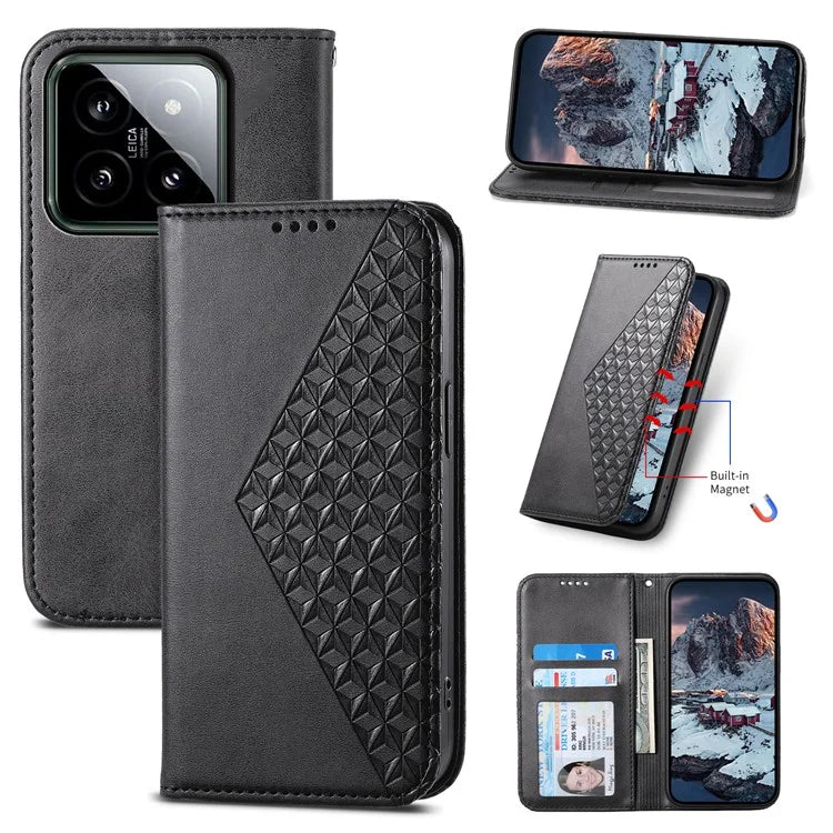 For Xiaomi 14 Phone Case Scratch-proof PU Leather Imprinted Wallet Cover