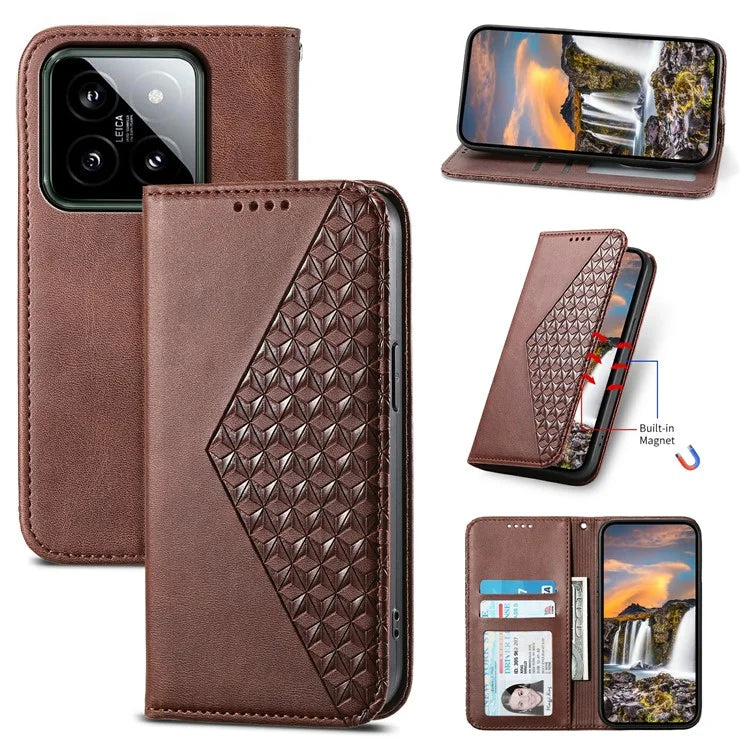For Xiaomi 14 Phone Case Scratch-proof PU Leather Imprinted Wallet Cover