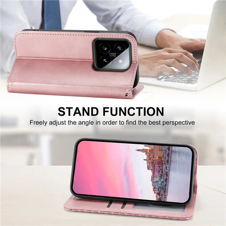 For Xiaomi 14 Phone Case Scratch-proof PU Leather Imprinted Wallet Cover