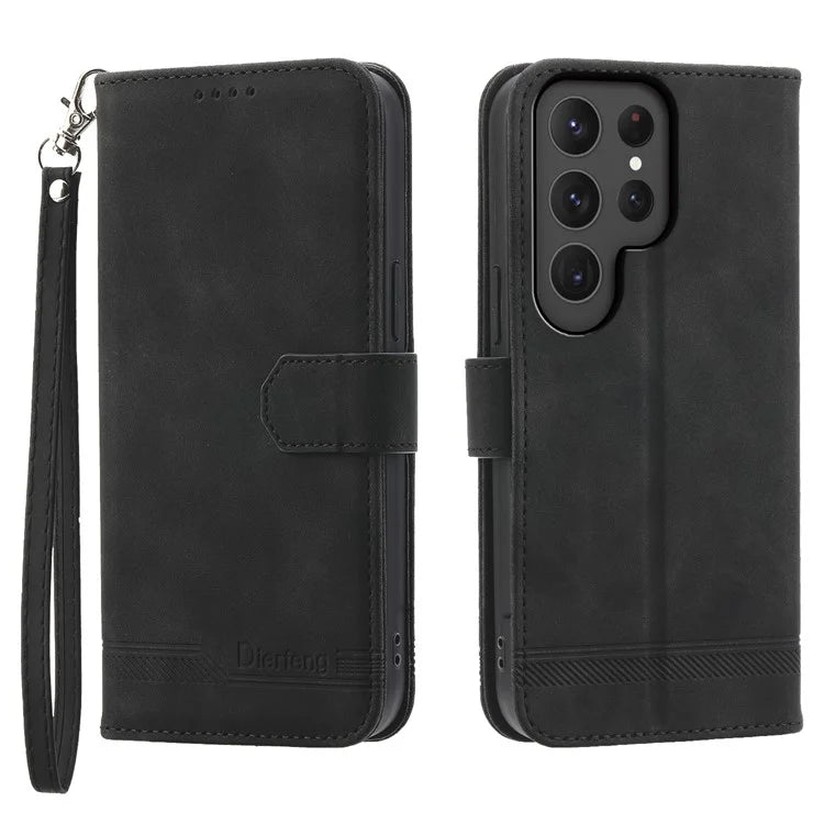 DIERFENG DF-03 For Samsung Galaxy S24 Ultra Case Imprinted Stand PU Leather Phone Protector