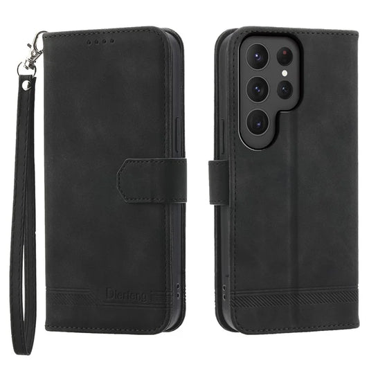 DIERFENG DF-03 For Samsung Galaxy S24 Ultra Case Imprinted Stand PU Leather Phone Protector