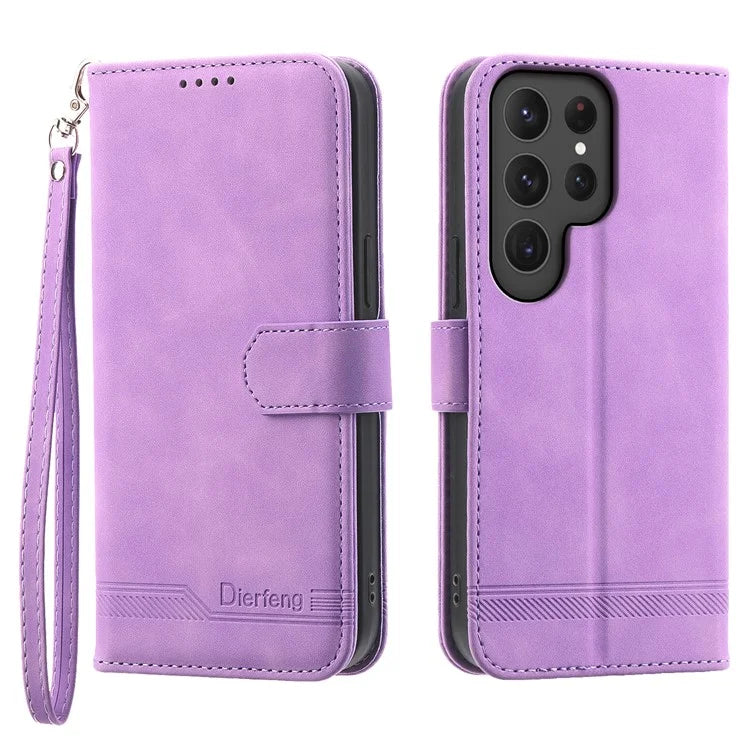 DIERFENG DF-03 For Samsung Galaxy S24 Ultra Case Imprinted Stand PU Leather Phone Protector