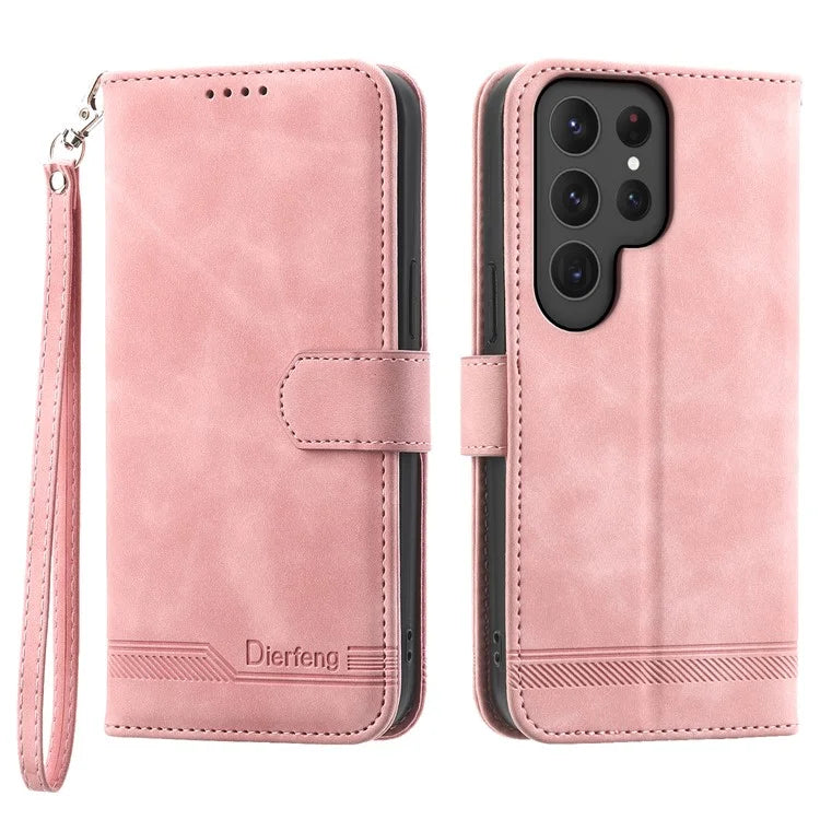 DIERFENG DF-03 For Samsung Galaxy S24 Ultra Case Imprinted Stand PU Leather Phone Protector