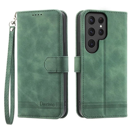 DIERFENG DF-03 For Samsung Galaxy S24 Ultra Case Imprinted Stand PU Leather Phone Protector