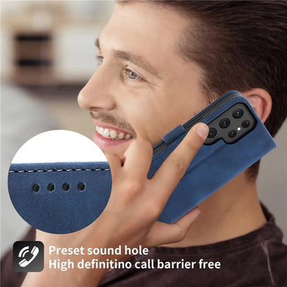DIERFENG DF-03 For Samsung Galaxy S24 Ultra Case Imprinted Stand PU Leather Phone Protector