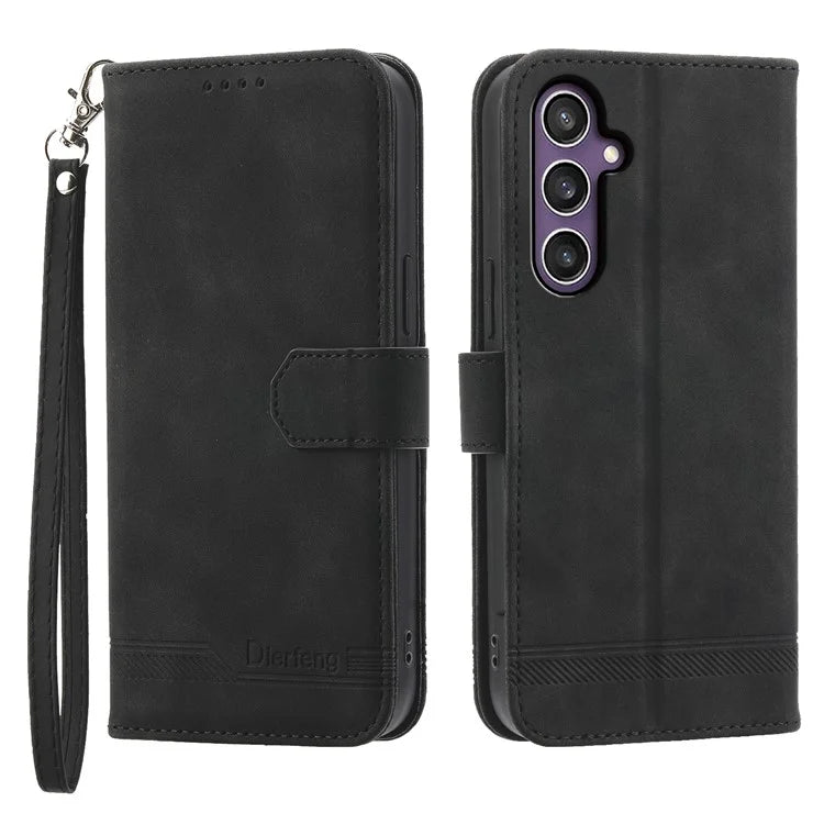 DIERFENG DF-03 For Samsung Galaxy S24 Case Imprinted Stand Phone Cover with Wrist Strap