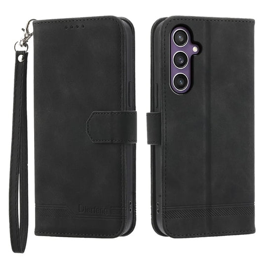 DIERFENG DF-03 For Samsung Galaxy S24 Case Imprinted Stand Phone Cover with Wrist Strap