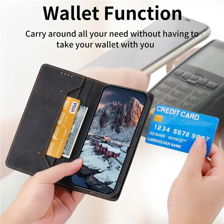 DF-05 For Samsung Galaxy A25 5G (Global) (161.0 x 76.5 x 8.3mm) Cell Phone Case RFID Blocking PU Leather Stand Cover