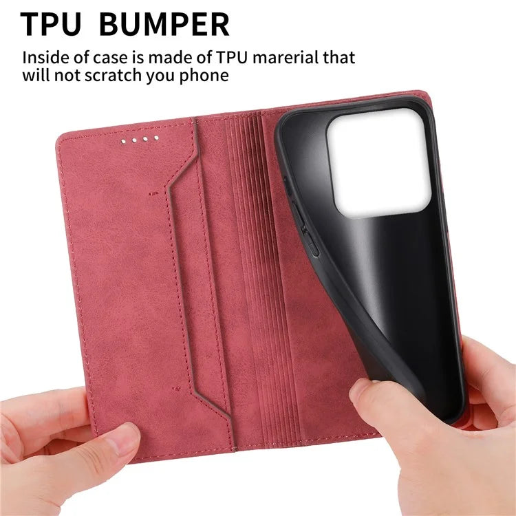 DF-05 Retro RFID Blocking Phone Shell for Xiaomi 14 Case Phone Stand Cover PU Leather Wallet