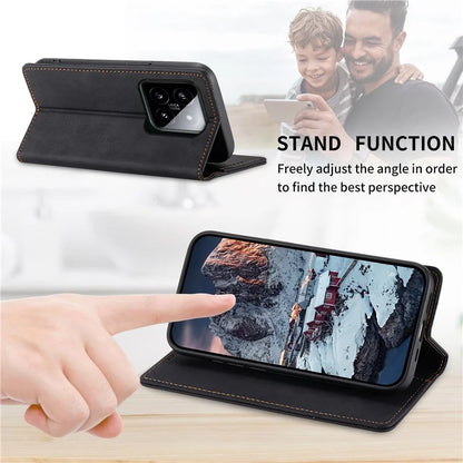 DF-05 Retro RFID Blocking Phone Shell for Xiaomi 14 Case Phone Stand Cover PU Leather Wallet