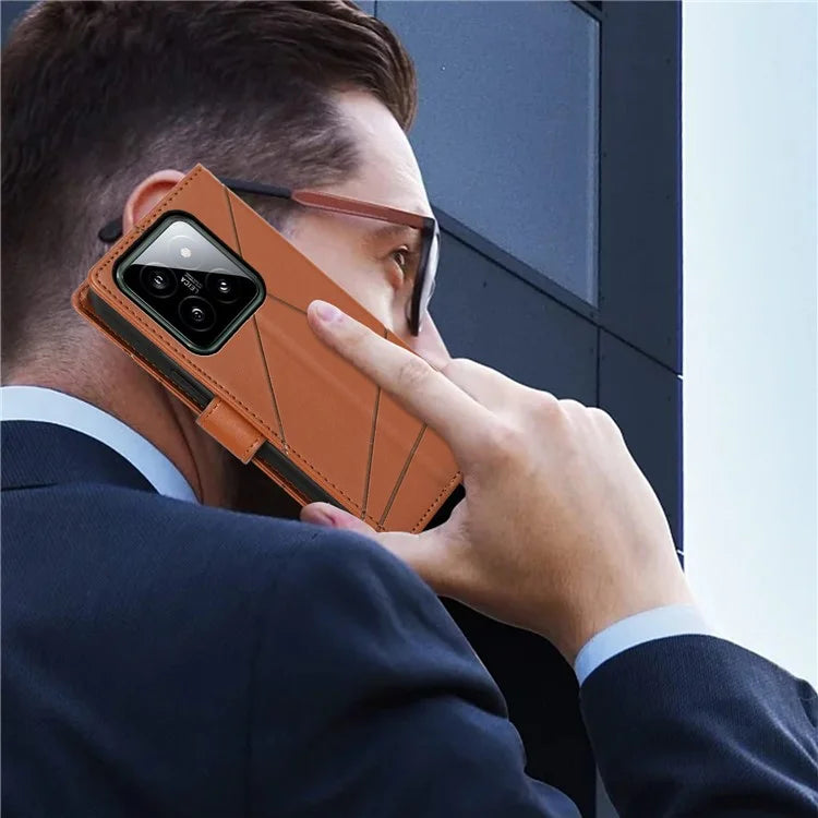 DF-06 For Xiaomi 14 Imprinted PU Leather Cover Cell Phone Cases with Strap