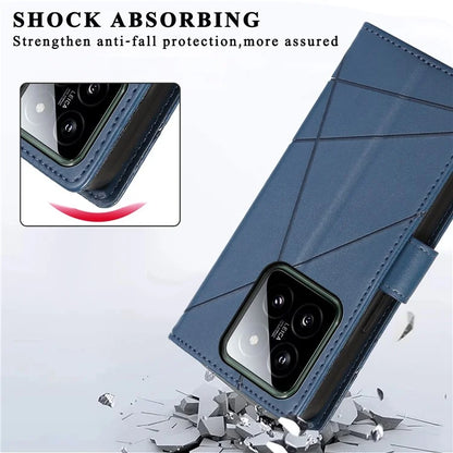 DF-06 For Xiaomi 14 Pro Case Imprinted Lines PU Leather Wallet Cover