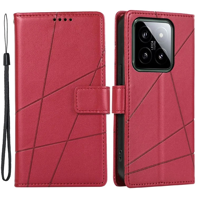 DF-06 For Xiaomi 14 Pro Case Imprinted Lines PU Leather Wallet Cover