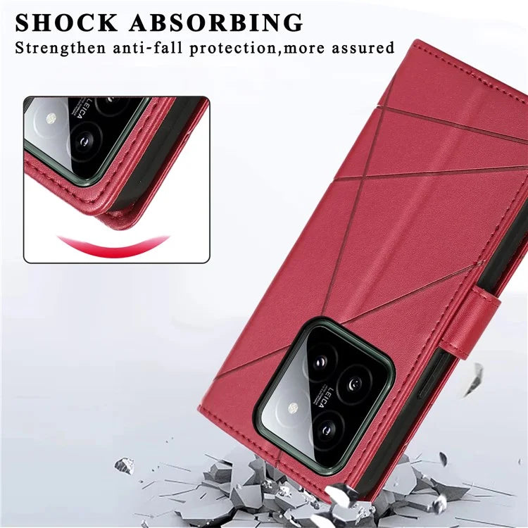 DF-06 For Xiaomi 14 Pro Case Imprinted Lines PU Leather Wallet Cover