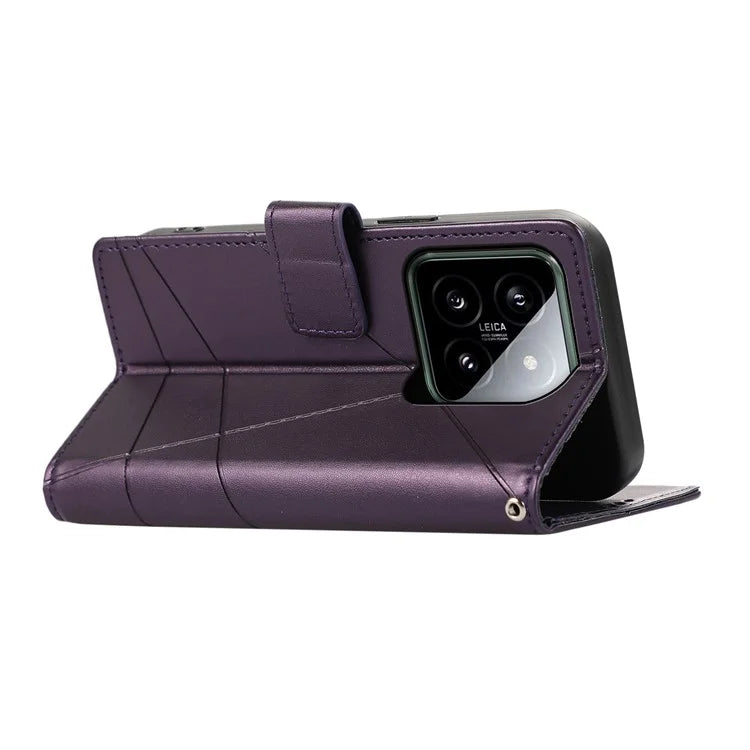 DF-06 For Xiaomi 14 Pro Case Imprinted Lines PU Leather Wallet Cover
