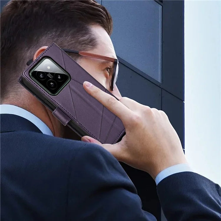 DF-06 For Xiaomi 14 Pro Case Imprinted Lines PU Leather Wallet Cover