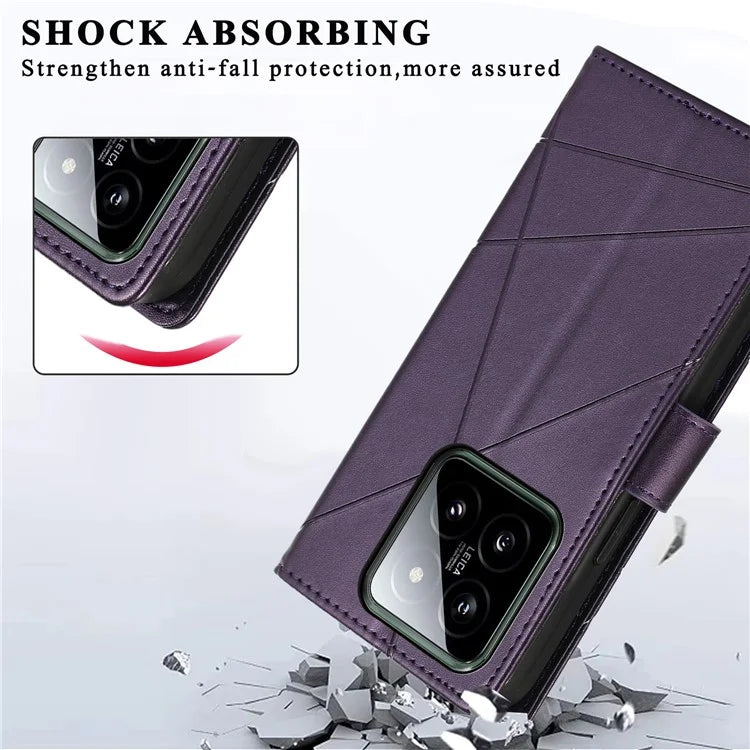 DF-06 For Xiaomi 14 Pro Case Imprinted Lines PU Leather Wallet Cover
