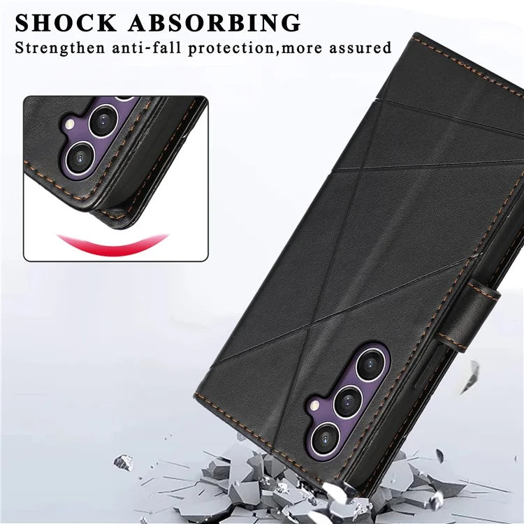DF-06 For Samsung Galaxy S24+ Cell Phone Cases Imprinted Folio Flip PU Leather Cover