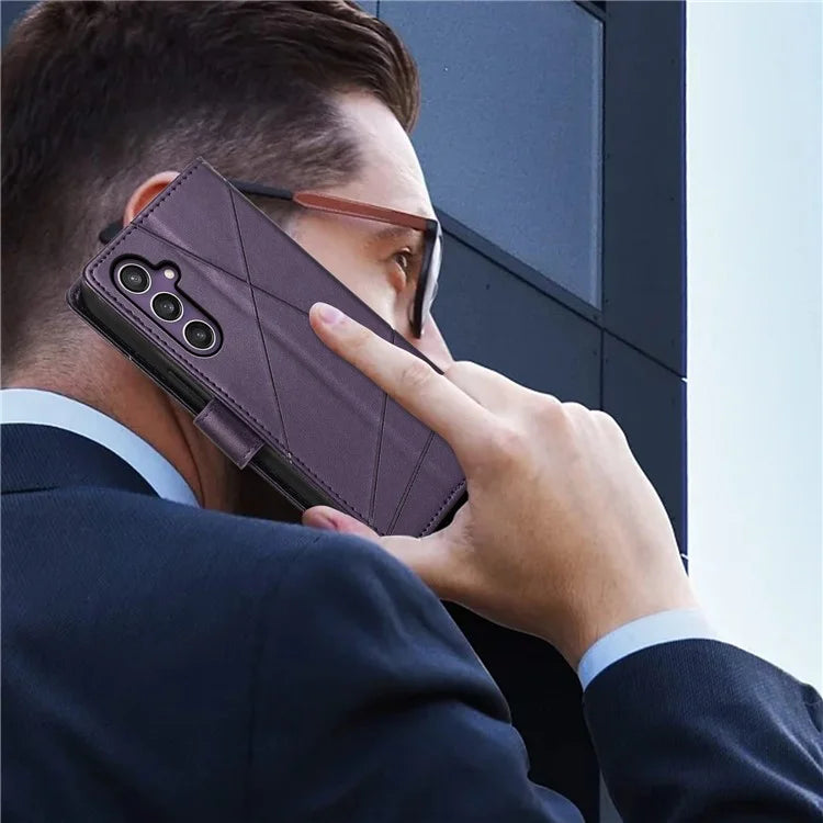 DF-06 For Samsung Galaxy S24+ Cell Phone Cases Imprinted Folio Flip PU Leather Cover