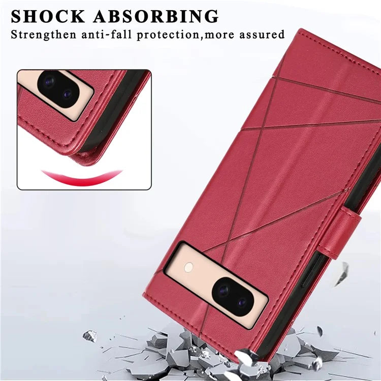 DF-06 For Google Pixel 8a Anti-drop Imprinted PU Leather Cover Cell Phone Cases with Strap