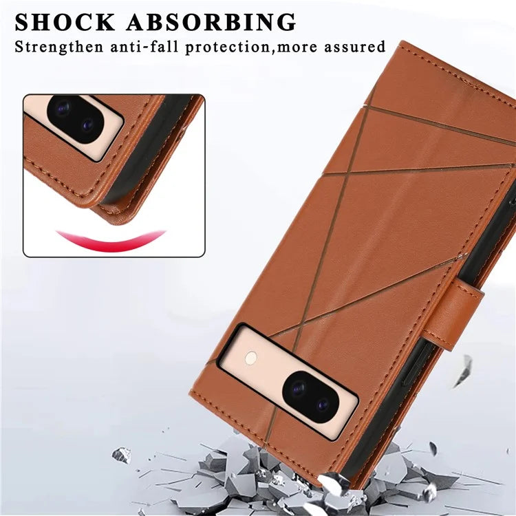DF-06 For Google Pixel 8a Anti-drop Imprinted PU Leather Cover Cell Phone Cases with Strap