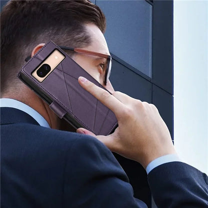DF-06 For Google Pixel 8a Anti-drop Imprinted PU Leather Cover Cell Phone Cases with Strap