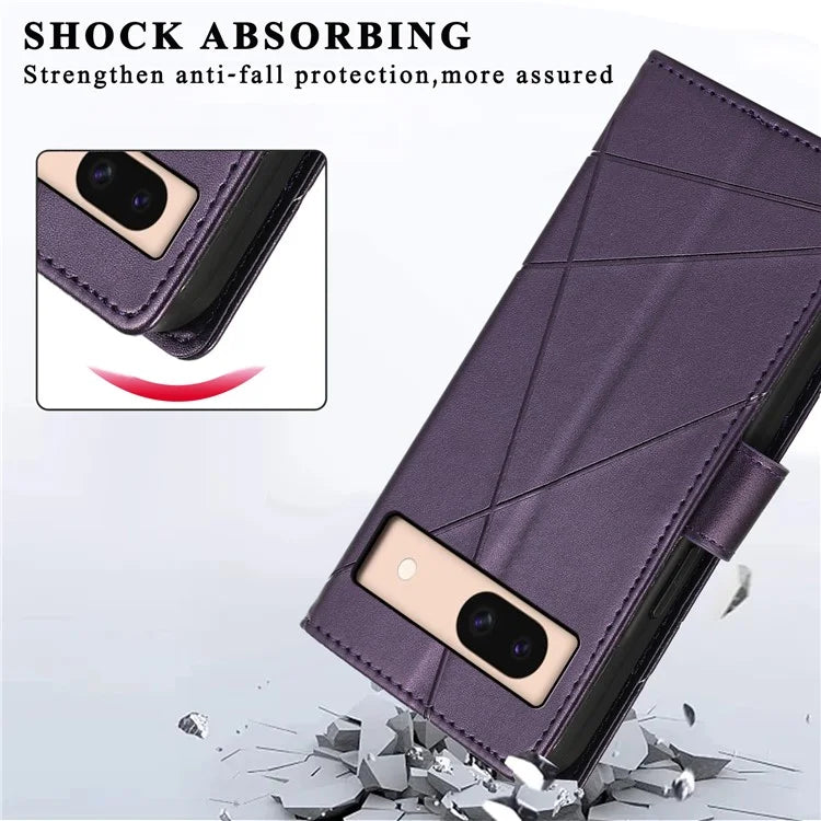 DF-06 For Google Pixel 8a Anti-drop Imprinted PU Leather Cover Cell Phone Cases with Strap
