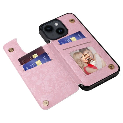 For iPhone 14 Case RFID Blocking Card Holder Magnetic Buttons Phone Cover