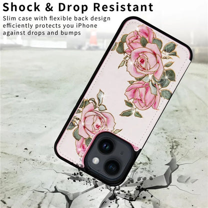 For iPhone 14 Case RFID Blocking Card Holder Magnetic Buttons Phone Cover