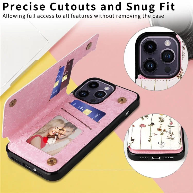 For iPhone 14 Pro Max Case Lacquered Flower Phone Cover with RFID Blocking Card Holder