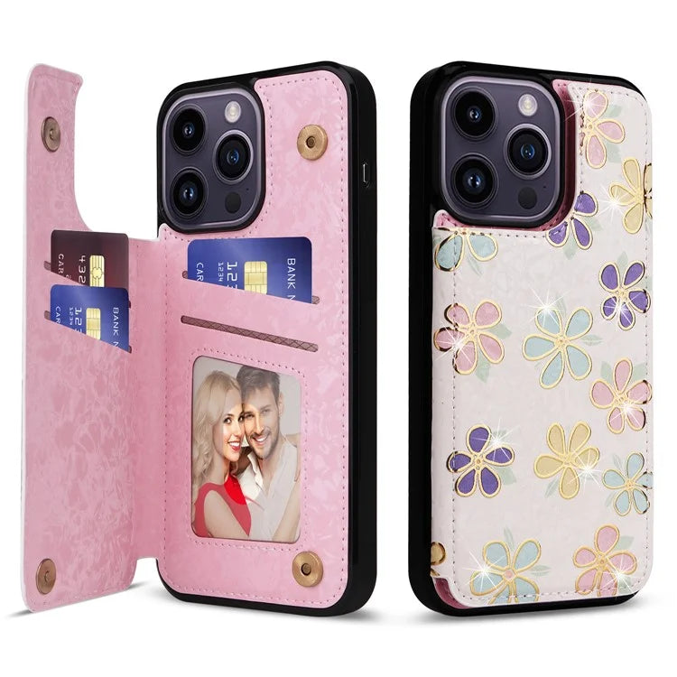 For iPhone 14 Pro Max Case Lacquered Flower Phone Cover with RFID Blocking Card Holder