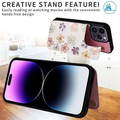 For iPhone 14 Pro Max Case Lacquered Flower Phone Cover with RFID Blocking Card Holder