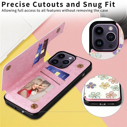 For iPhone 14 Pro Max Case Lacquered Flower Phone Cover with RFID Blocking Card Holder