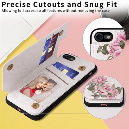 For iPhone 7 / 8 / SE (2020) / SE (2022) Case RFID Blocking Lacquered Flower Phone Kickstand Cover
