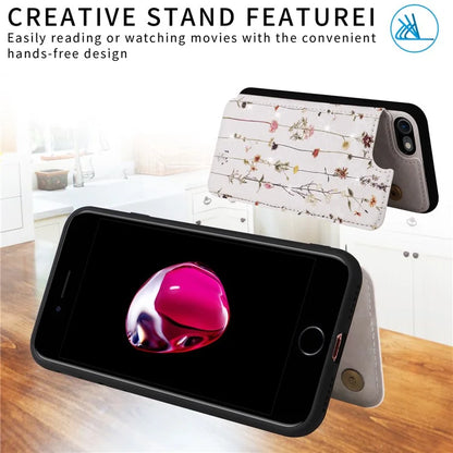 For iPhone 7 / 8 / SE (2020) / SE (2022) Case RFID Blocking Lacquered Flower Phone Kickstand Cover