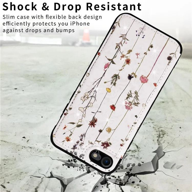 For iPhone 7 / 8 / SE (2020) / SE (2022) Case RFID Blocking Lacquered Flower Phone Kickstand Cover