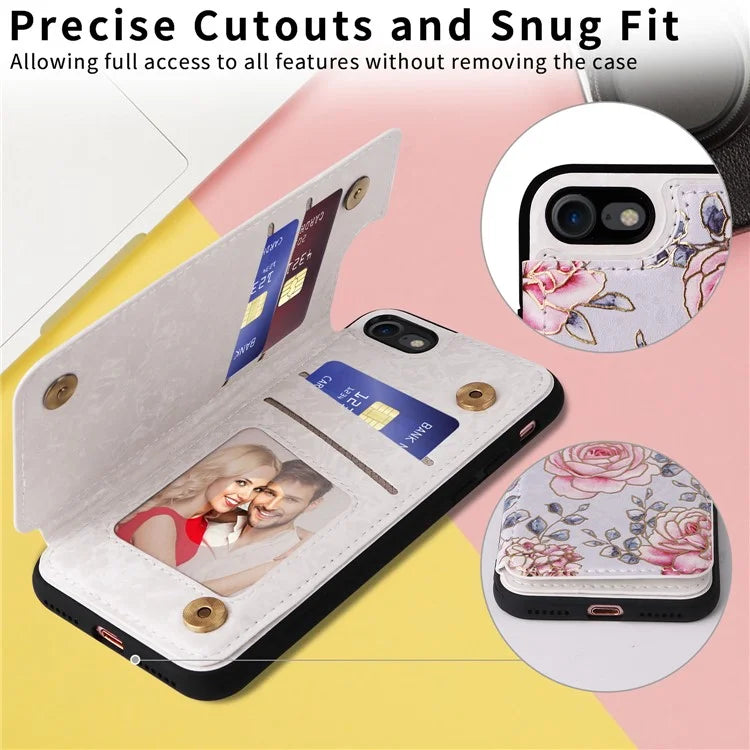 For iPhone 7 / 8 / SE (2020) / SE (2022) Case RFID Blocking Lacquered Flower Phone Kickstand Cover
