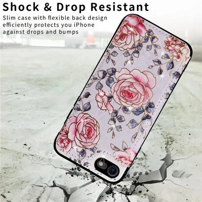 For iPhone 7 / 8 / SE (2020) / SE (2022) Case RFID Blocking Lacquered Flower Phone Kickstand Cover