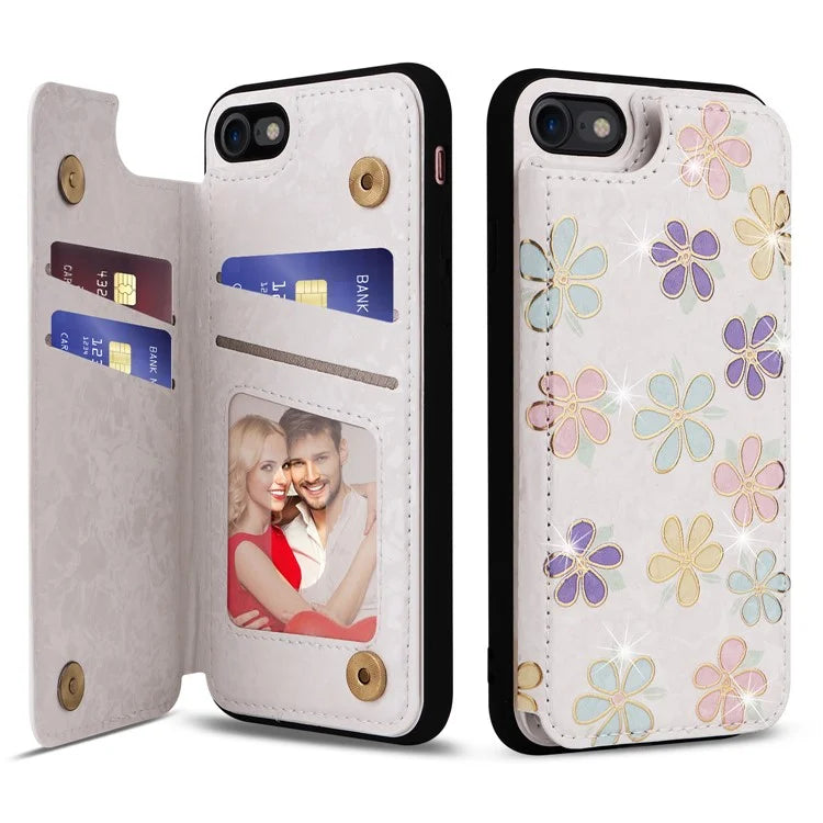 For iPhone 7 / 8 / SE (2020) / SE (2022) Case RFID Blocking Lacquered Flower Phone Kickstand Cover