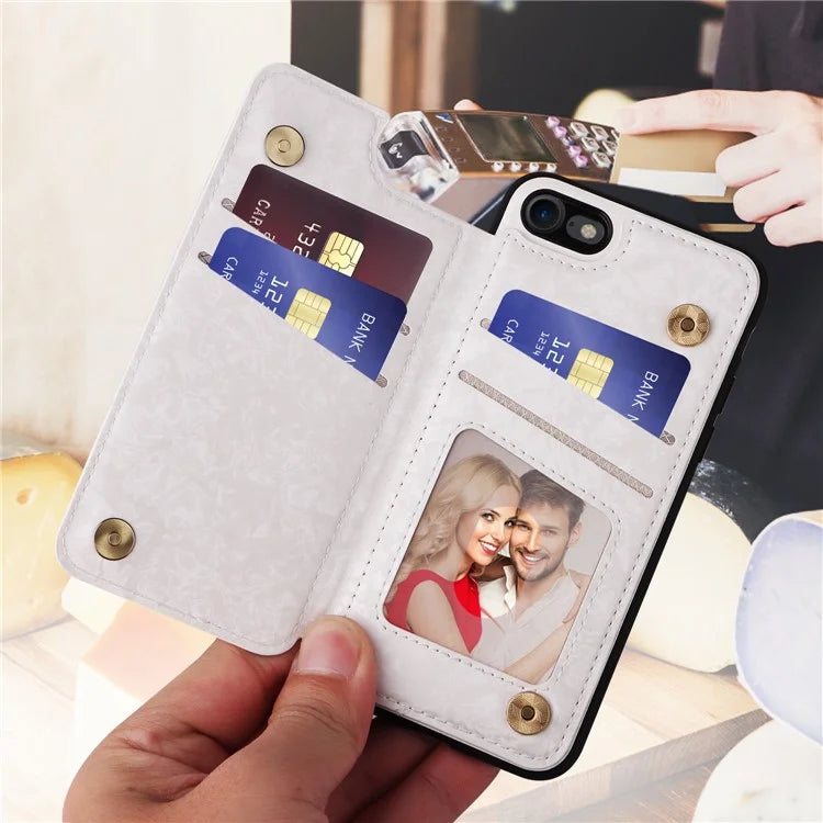 For iPhone 7 / 8 / SE (2020) / SE (2022) Case RFID Blocking Lacquered Flower Phone Kickstand Cover