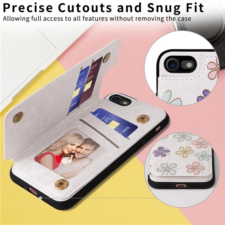 For iPhone 7 / 8 / SE (2020) / SE (2022) Case RFID Blocking Lacquered Flower Phone Kickstand Cover
