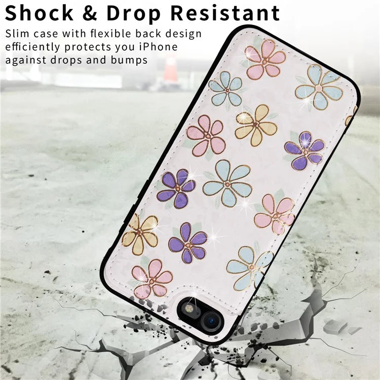For iPhone 7 / 8 / SE (2020) / SE (2022) Case RFID Blocking Lacquered Flower Phone Kickstand Cover