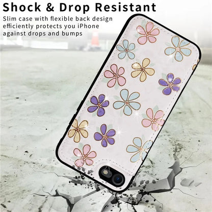 For iPhone 7 / 8 / SE (2020) / SE (2022) Case RFID Blocking Lacquered Flower Phone Kickstand Cover