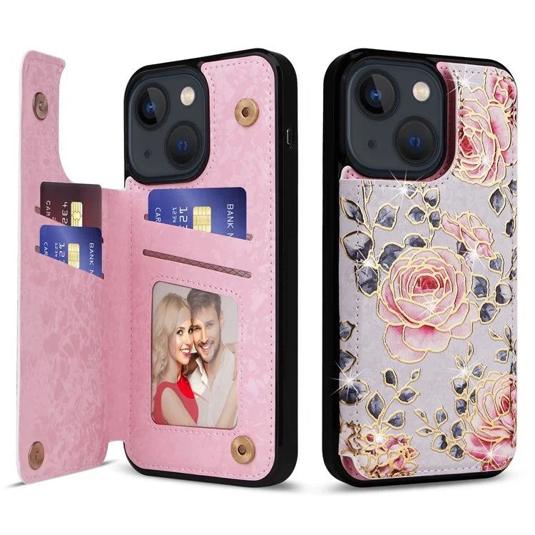 For iPhone 13 Case RFID Blocking Card Holder Phone Cover with Kickstand