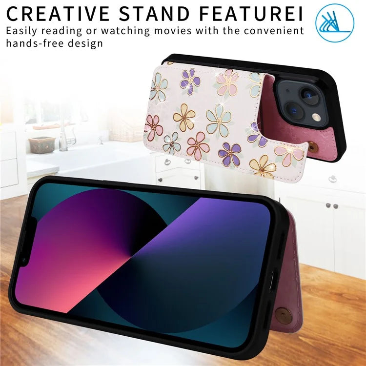 For iPhone 13 Case RFID Blocking Card Holder Phone Cover with Kickstand