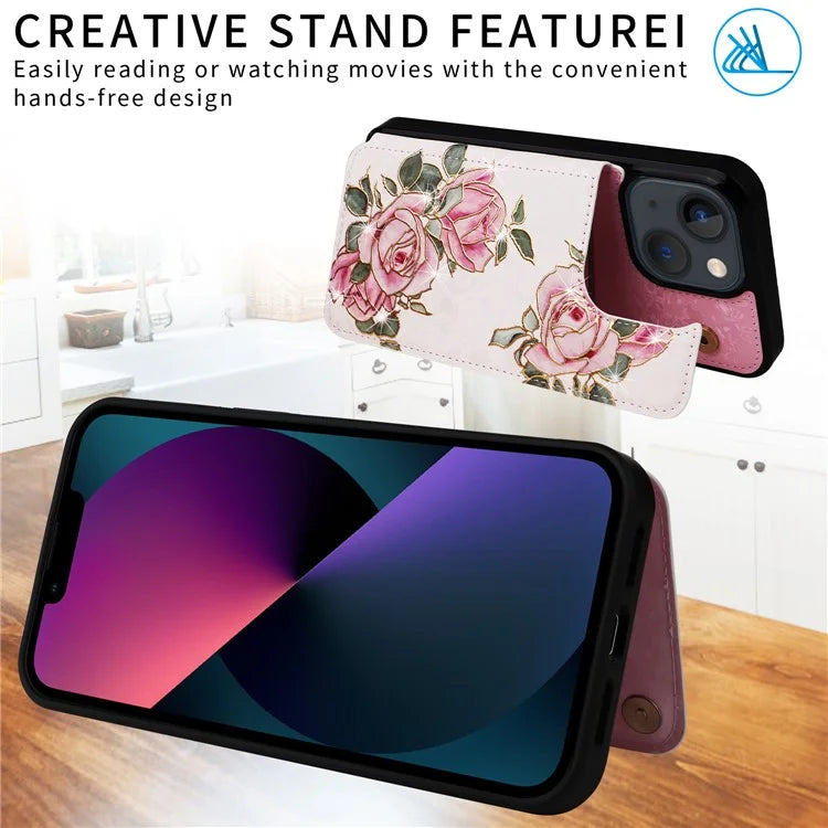 For iPhone 13 Case RFID Blocking Card Holder Phone Cover with Kickstand